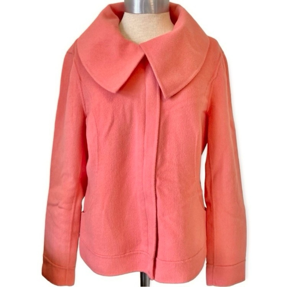 Lafayette 148 Pink Felted Wool Angora Jacket Coat Size 12 Collar Zip Salmon Chic